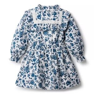 Janie And Jack Tanner Blue Teal Floral Lace Ruffle Cotton Dress Cottagecore 4